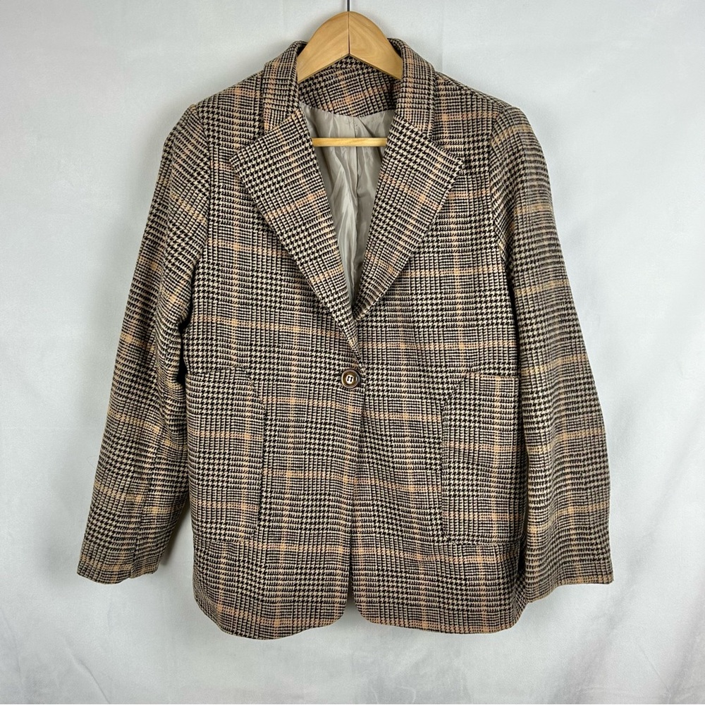 SHEIN Brown and Black Plaid Blazer Sz Sm